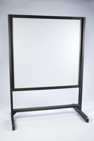 translucent Plexiglas screen on wooden stand