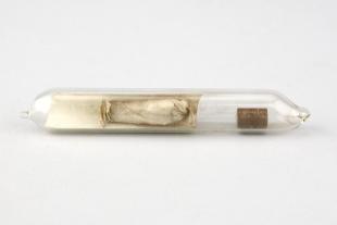 topaz samples and metal slug in a sealed glass tube