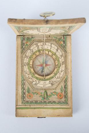 paper-covered wooden diptych sundial