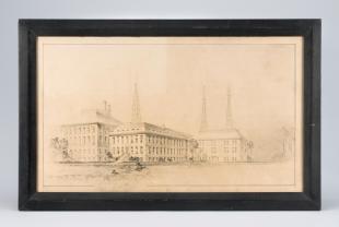 perspective drawing of physics buildings, Harvard University