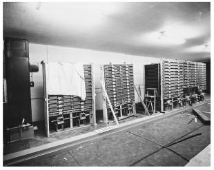 IBM ASCC-Mark I photo album: racks of storage counters ready to be installed