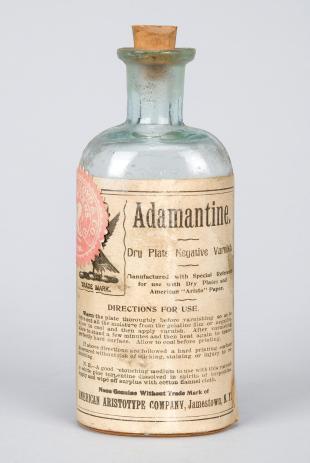 stoppered glass bottle of "adamantine" dry plate varnish