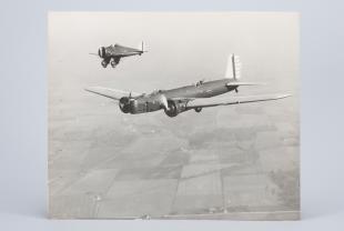 photograph of U.S. Army bomber and pursuit airplanes taken from the air