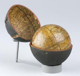 3-inch pocket terrestrial globe in case lined with celestial hemispheres