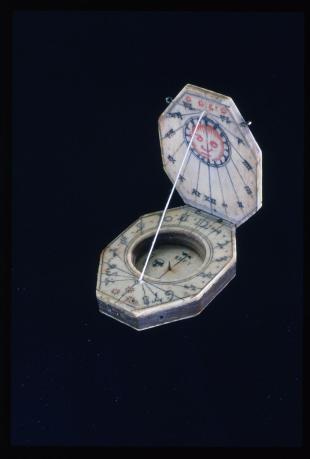 octagonal ivory and wood diptych sundial