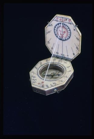octagonal ivory and wood diptych sundial
