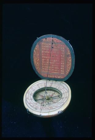 oval ivory and wood diptych sundial